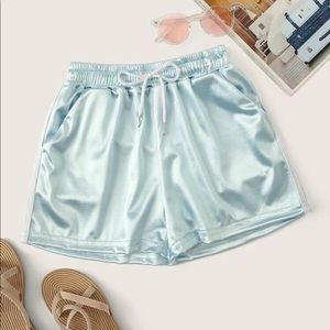 shein satin drawstring high waist shorts